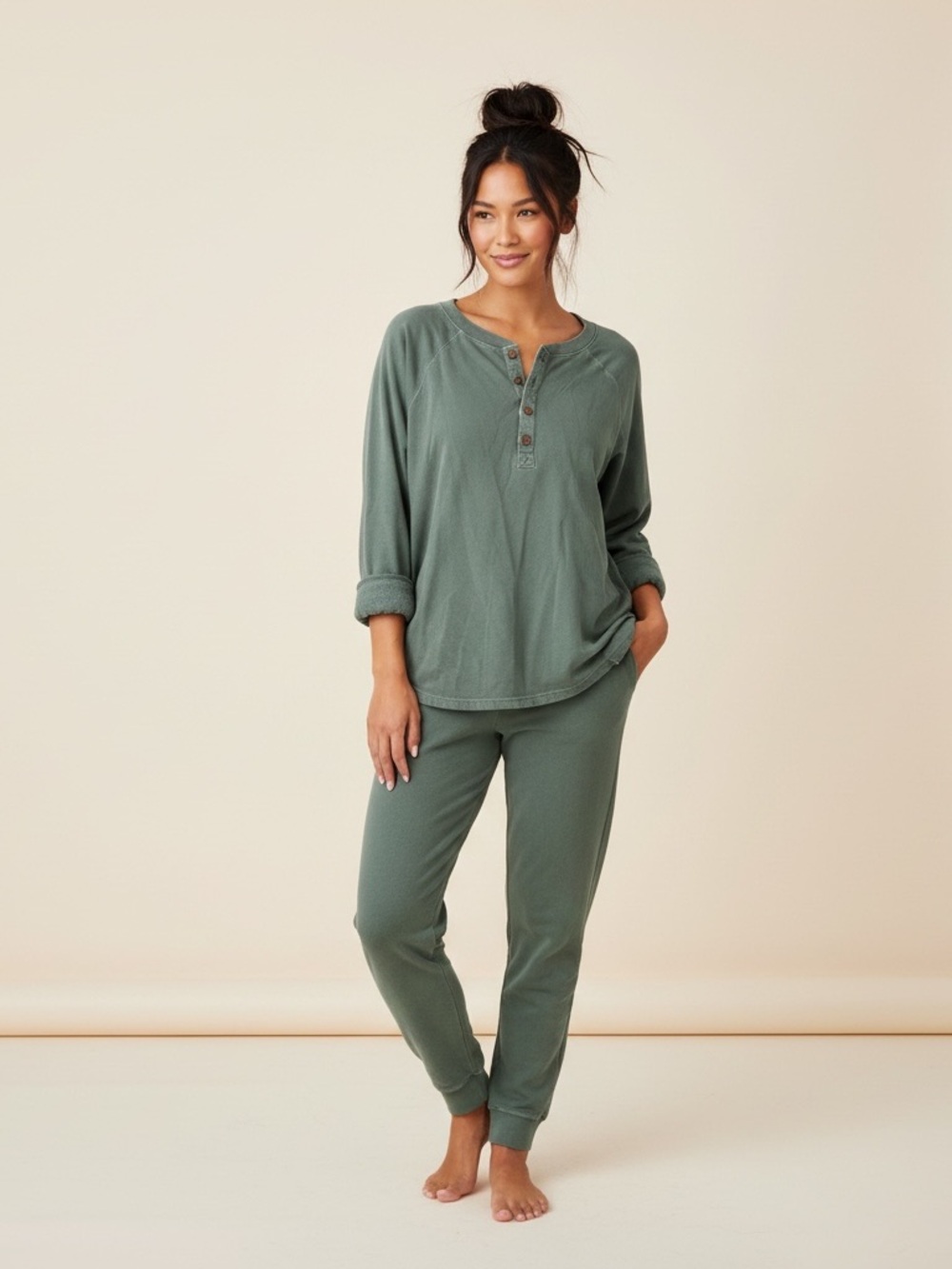 Old Navy | Green long sleeve pullover Henley sweatshirt wooden buttons size XXL